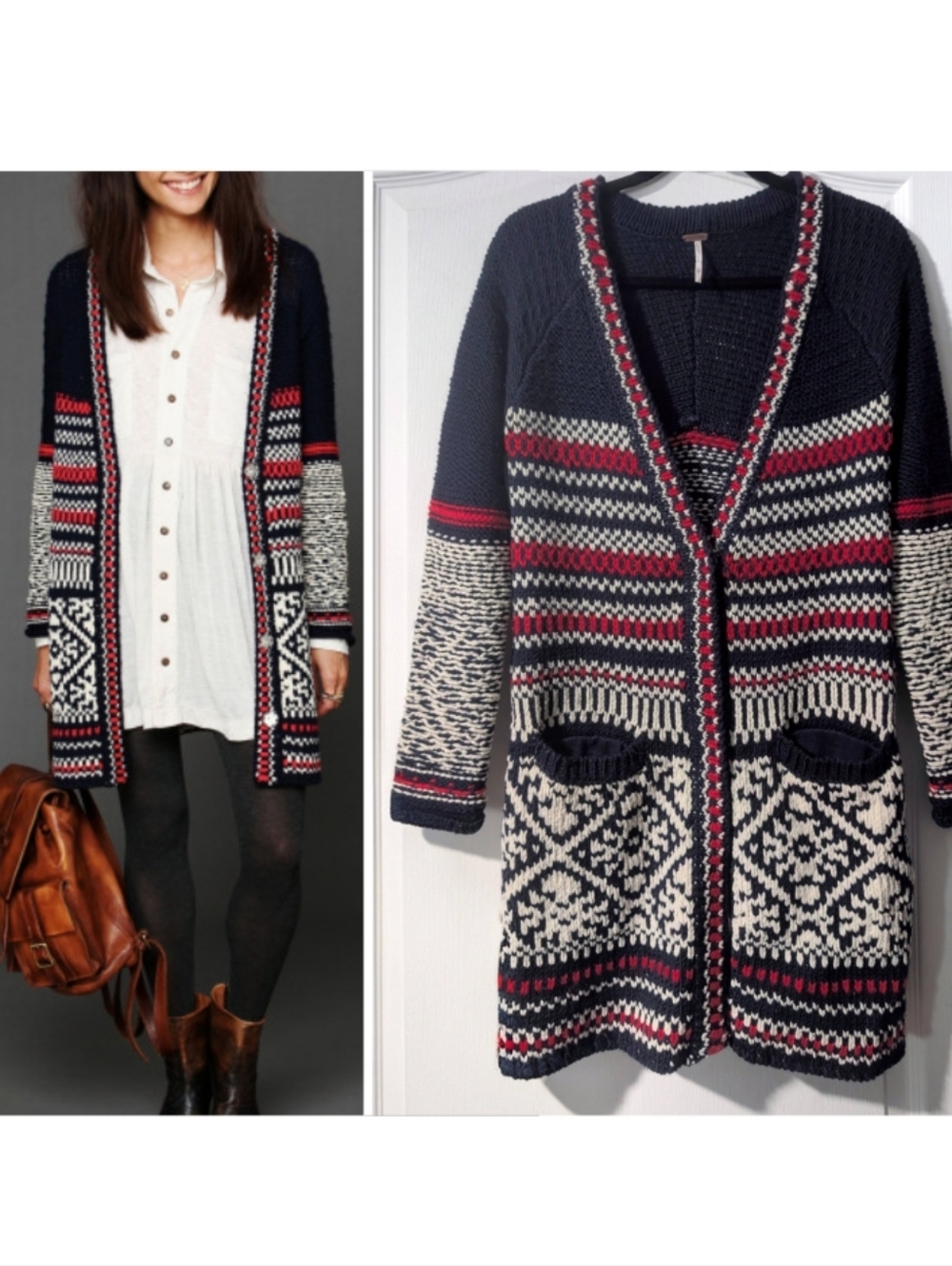 Free People | Annabelle Fair Isle Longline Cardigan In Navy